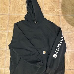 Carhartt Men's Black Hoodie with Sleeve Logo